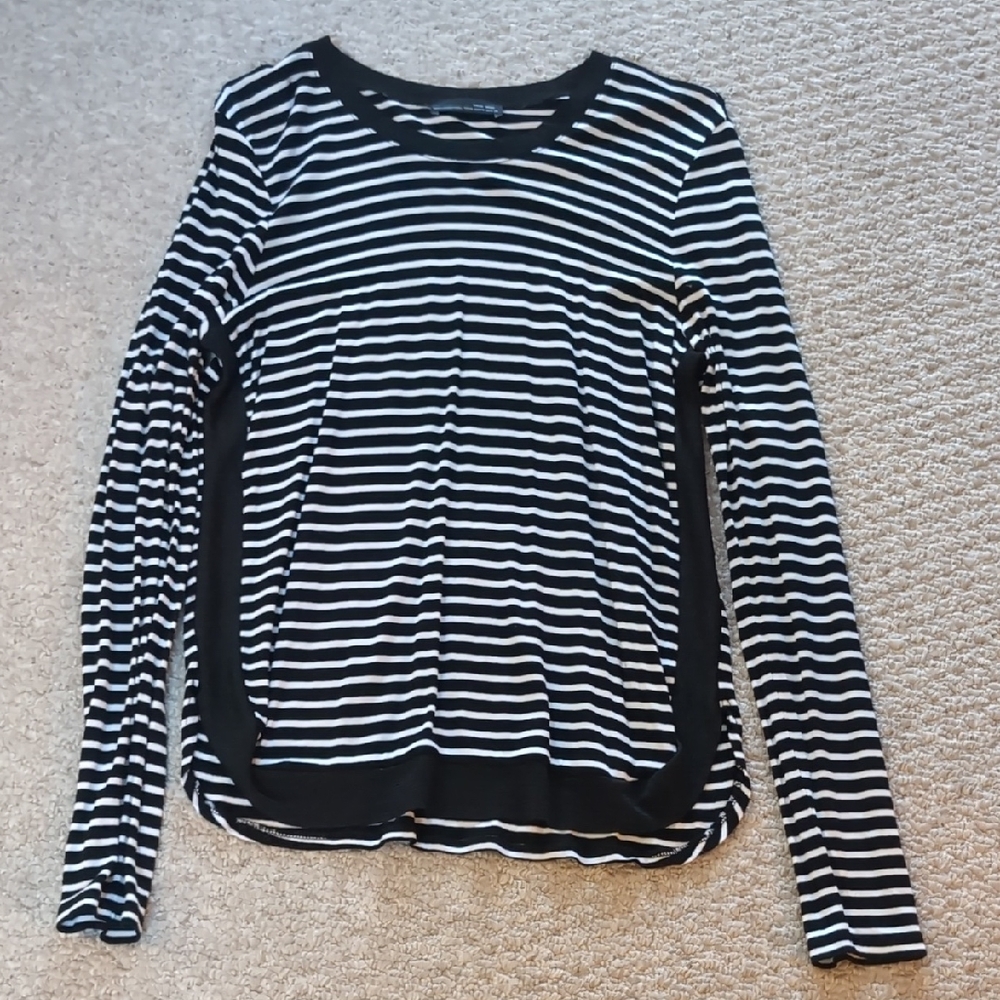 Zara Black and White Striped Long Sleeve Top